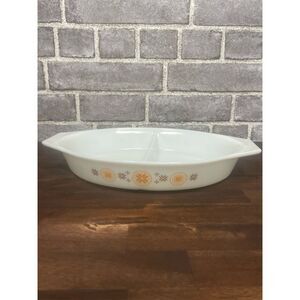 Vintage Pyrex Town & Country Divided Casserole Dish 1.5 Qt Oval